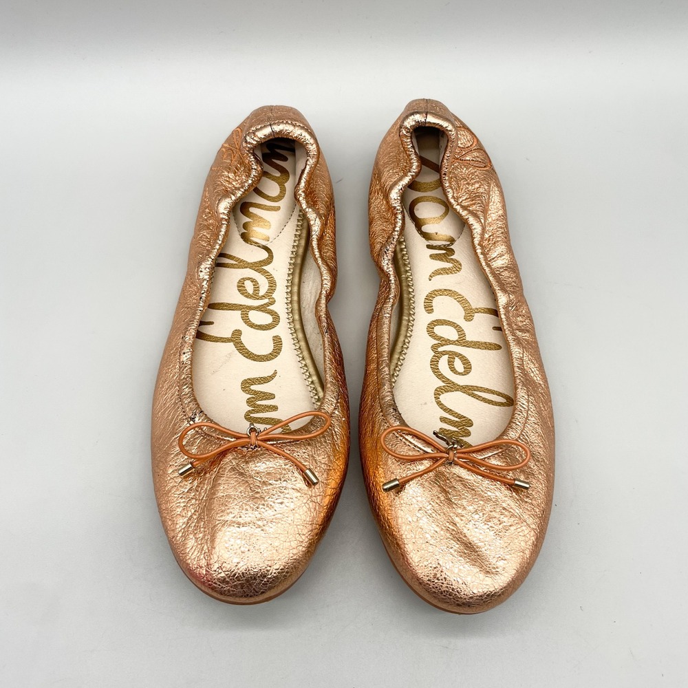 Sam Edelman Womens 9M Felicia Ballet Flats Rose Gold Metallic Leather Coquette